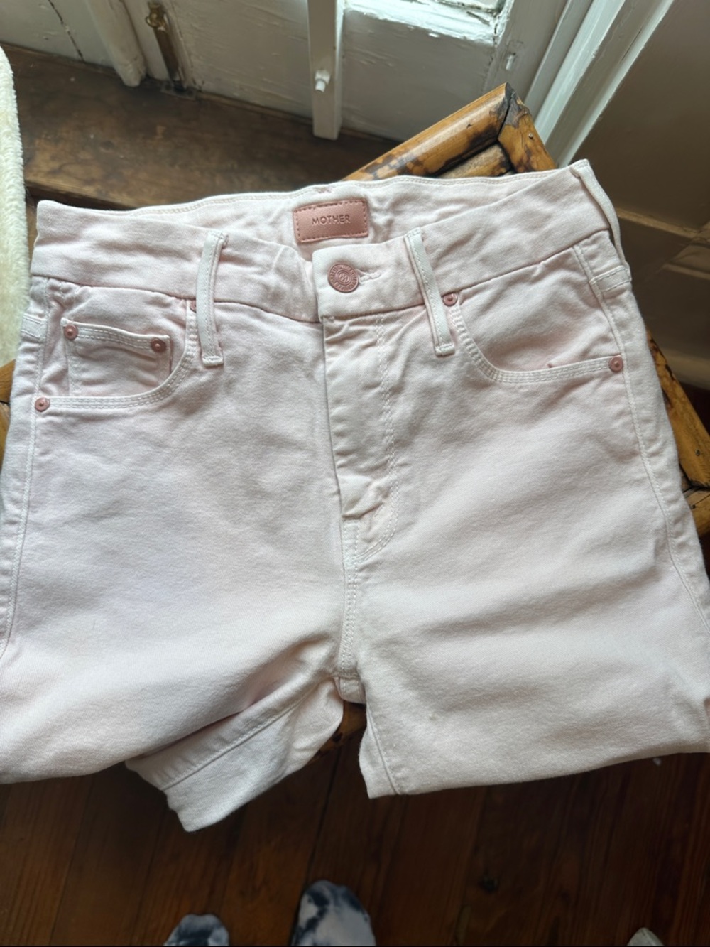 The Looker Ankle step fray Mother pink skinny jeans